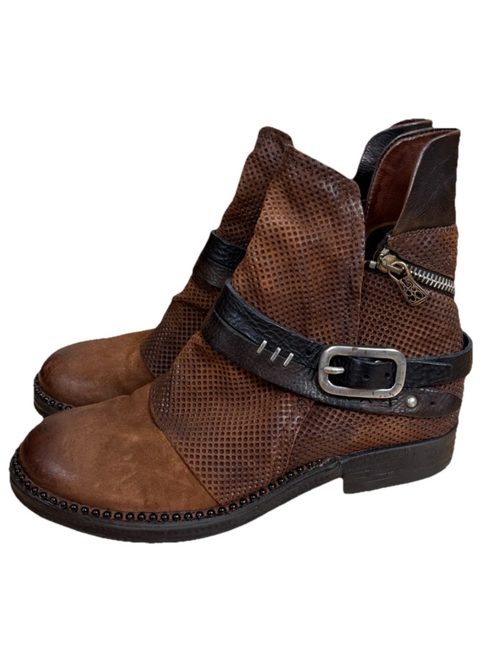 AS 98 Airstep Boots Italian Zipper Boho Biker Distressed Brown Sz EU 37/US 6.5-7